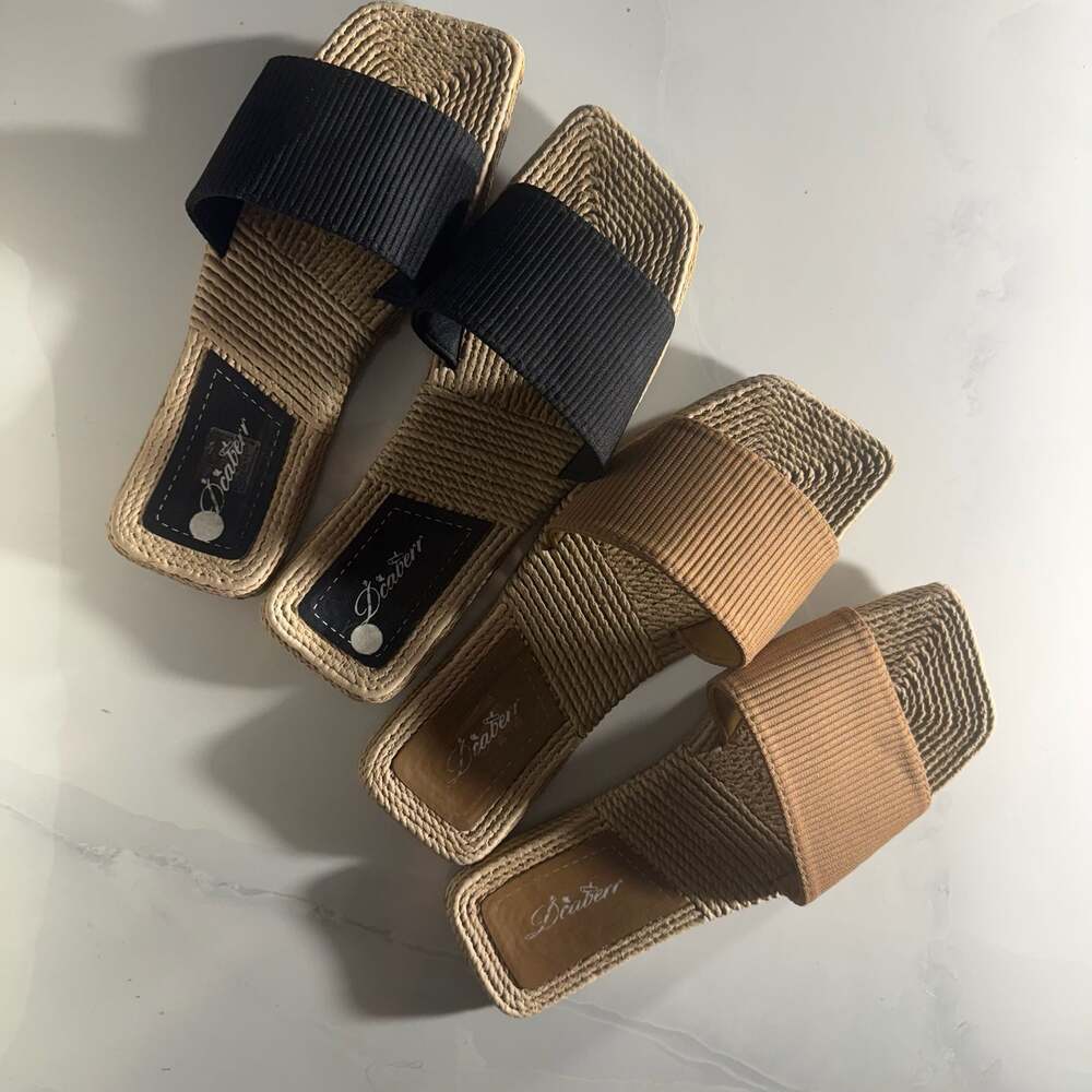 Deaberr Women's Flat Sandals with Woven Sole and Elastic Band